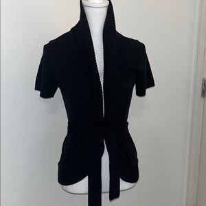 Black Short Sleeve Cardigan with Tie Waist